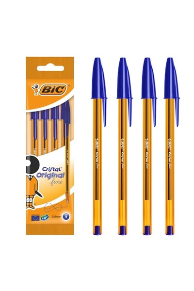 SHOPIENS Set de 4 pixuri BIC Cristal Fine, corp galben, cerneală albastră