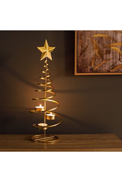 AB HOMES Decorative gold metal spiral candle holder for pill candles, 3 compartments