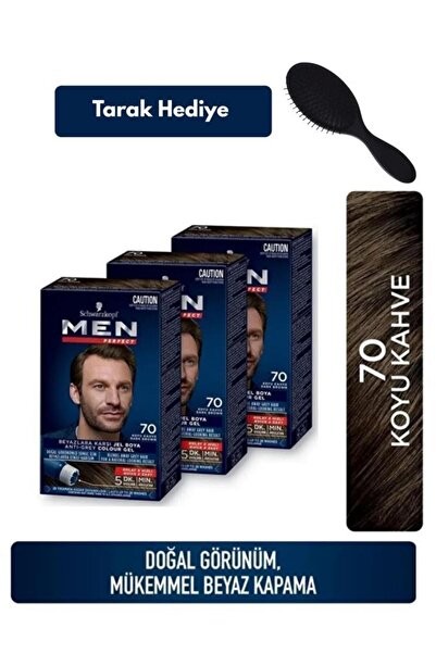 Schwarzkopf Men Perfect 70 Koyu Kahve Erkek Saç Boyası 3’lü Set + Tarak Hediyeli
