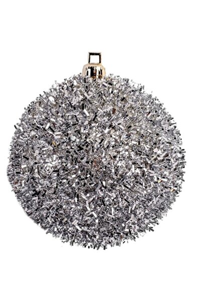 SHOPIENS Set de globuri de Crăciun, beteală, argintii, 8 cm, 6 bucăți