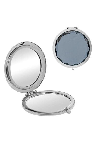 OEM Round Double Pocket Mirror Silver with Diamond Pattern 7cm