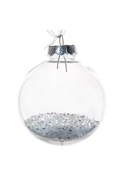 SHOPIENS Christmas Tree Ornament - Transparent Globe with White Glitter 8cm