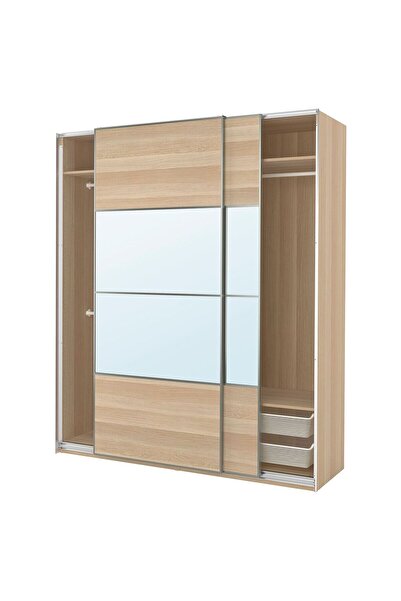 hobiurun PAX sürgü kapaklı gardırop, ağartılmış meşe görünümlü-aynalı cam, 20...