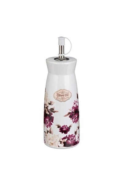 OEM Κεραμικό λευκό μπουκάλι λαδιού με μοβ floral σχέδιο - 240 ml