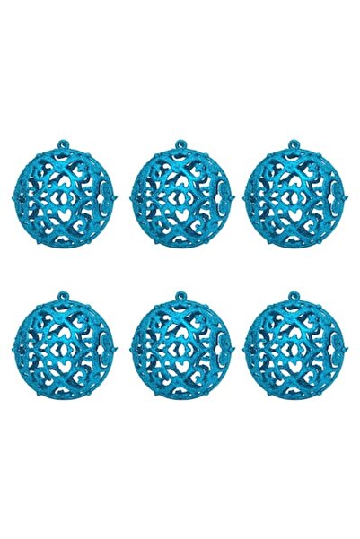 OEM Set globuri de Crăciun turcoaz cu sclipici 8cm - 6 buc