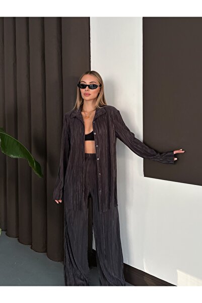 verabelle Жіночий комплект з плісированої атласної тканини з антрацитовим кольором, штани та сорочка