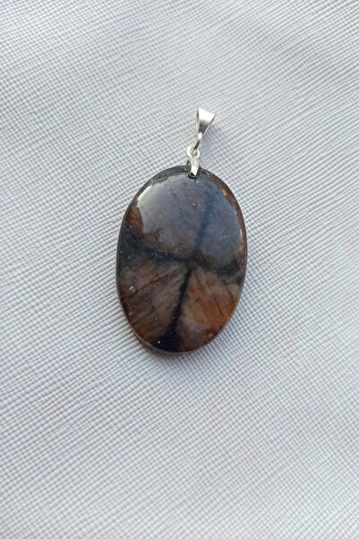 Pozitif Doğal Taş Çiyastolit (Chiastolite) Haç Taşı Kolye Ucu Gümüş Malzemeli...