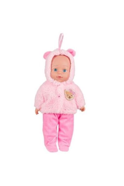 OEM Baby doll in fluffy bear costume with hood, pink, 30 cm, 3+ years