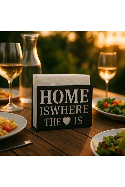 OEM Black metal napkin holder with 'home' pattern for table napkins 14.5x5x12cm