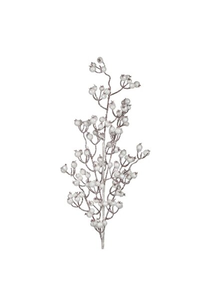 SHOPIENS Creangă decorativă de Crăciun, sclipici argintiu, fructe albe, 74 cm