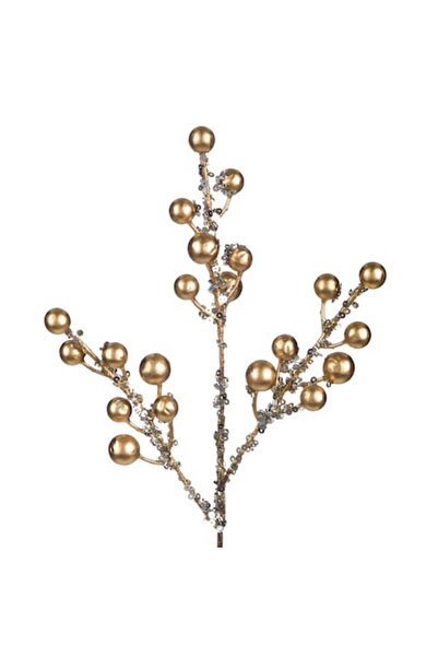 SHOPIENS Creangă decorativă de Crăciun, aurie, 34 cm, paiete argintii, fructe de pădure aurii