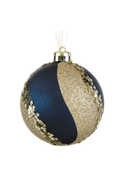 SHOPIENS Glob de Crăciun albastru-auriu cu sclipici și confetti steluțe 8 cm