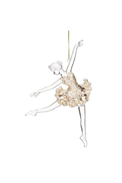 ANTBRO Ornament de Crăciun Balerina, Transparent cu Fustă Bej cu Sclipici, 10.5x2.5x14 cm