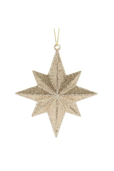 ANTBRO Christmas Tree Ornament - 3D Star with Glitter, 10 cm, Gold