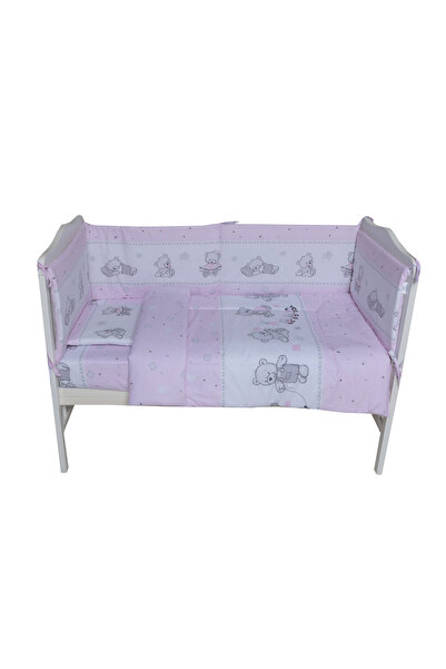 Beberoyal Set de lenjerie de pat din bumbac, 3 piese, pentru saltea 120 x 60 cm, Bears & Toys Pink, Beberoyal, LJ-003-109