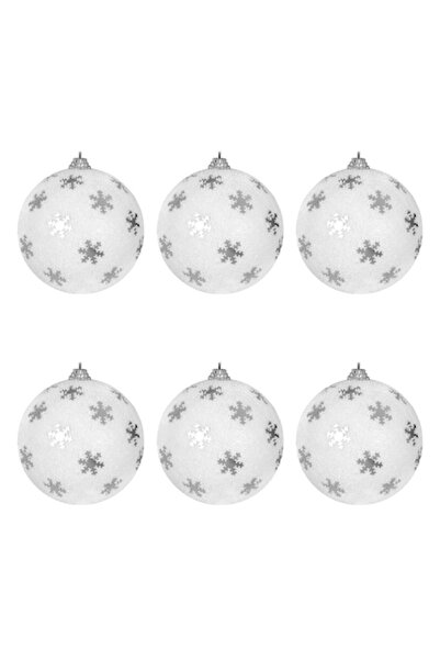 OEM White Christmas baubles with silver snowflakes 8cm - 6 pcs