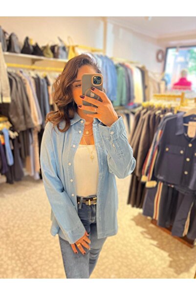 MU&ME BOUTİQUE GÖMLEK JEAN NAKIŞ İŞLEMELİ AÇIK MAVİ