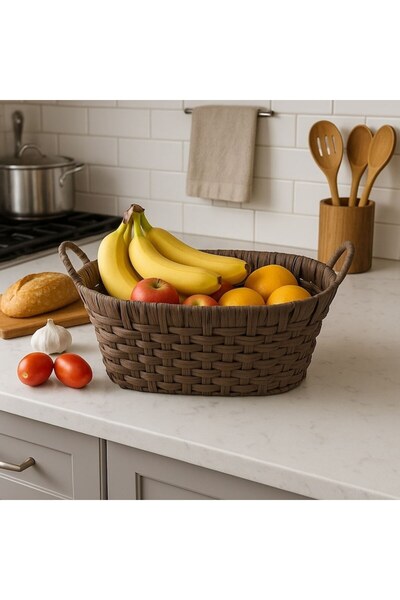 OEM Woven brown oval serving basket, 36x28x13 cm