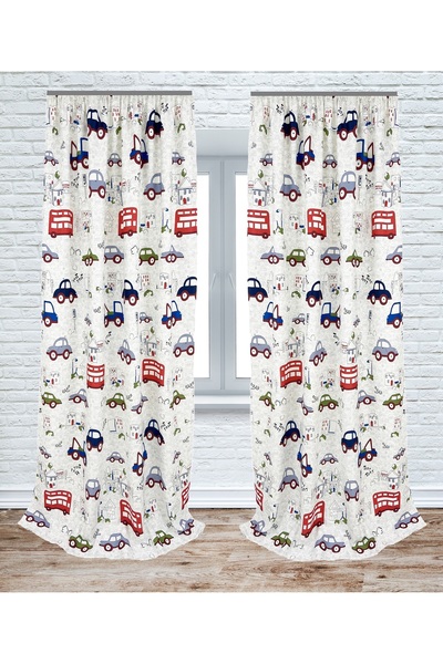 OEM Set of 2 curtains with pleats, 2x140x250 cm, car pattern, multicolor