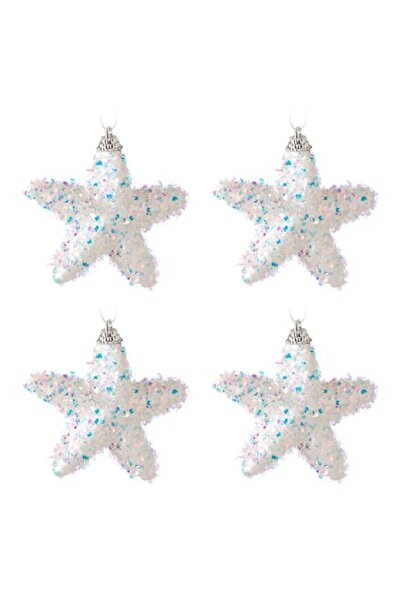 SHOPIENS Set de ornamente de Crăciun, steluțe albe holografice, 6 cm - 4 buc