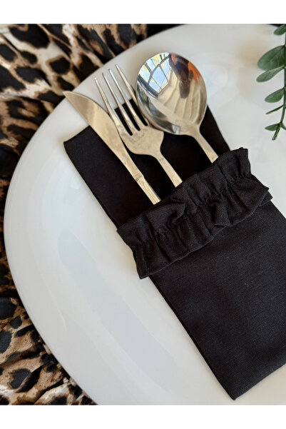 KaiAtelier Lune Fırfırlı Keten 3 Bölmeli Çatal-Kaşık-Bıçak Kılıfı