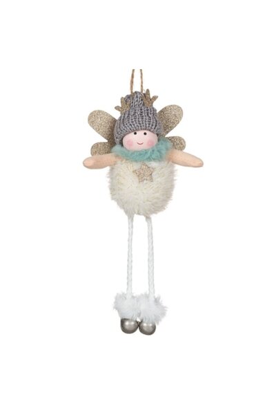 SHOPIENS Ornament de Crăciun pentru brad - Înger din lemn cu căciulă tricotat...