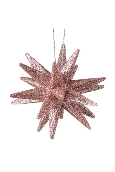 SHOPIENS Ornament de Crăciun 3D, fulg de zăpadă cu sclipici roz, 6 cm