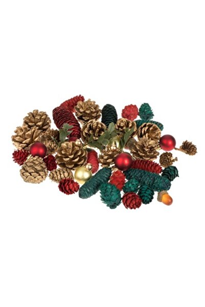 OEM Conuri decorative roșii și verzi cu bile aurii - 60 buc