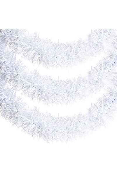 SHOPIENS Christmas Garland Tinsel - White, 3m x 8cm, Plastic