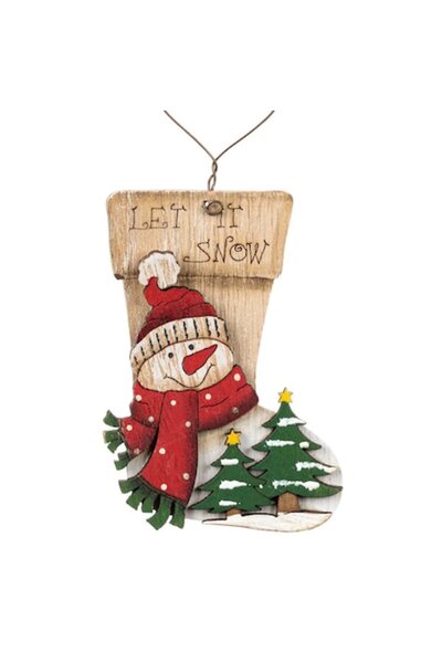 SHOPIENS Ornament de Crăciun vintage din lemn - Gheață, Om de zăpadă, Copaci ...