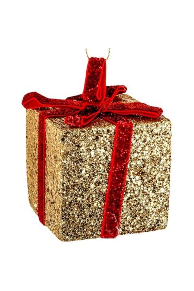 OEM Ornament de Crăciun cadou, sclipici roșu și auriu, 6 cm