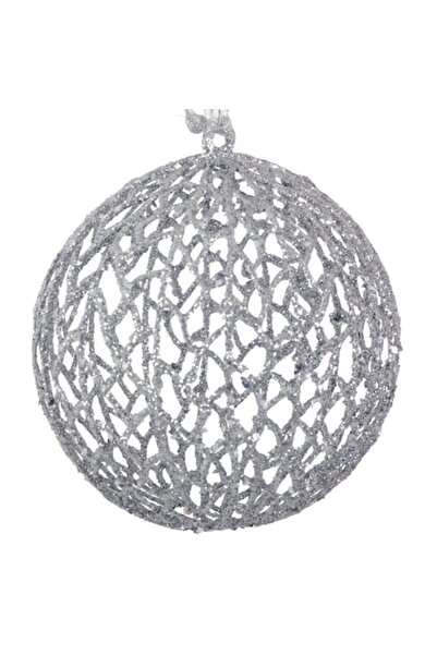 OEM Ornament de Crăciun cu glob argintiu și sclipici 15 cm