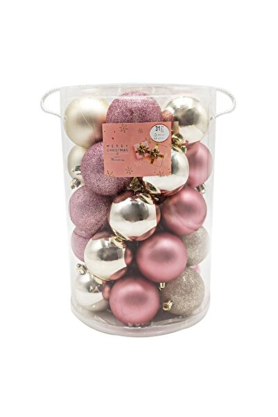 OEM Set globuri de Crăciun - roz, auriu, roșu, mat, strălucitor, sclipici 7cm...