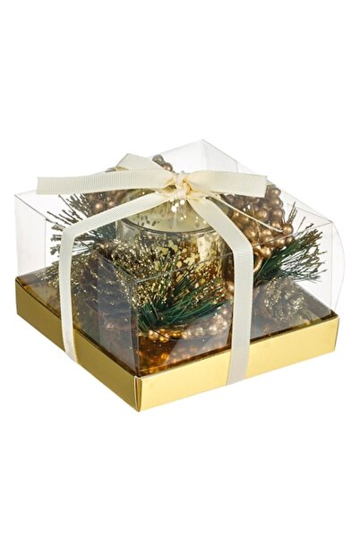 AB HOMES Decorative Christmas candle in gold glass with foil and pine branch ...