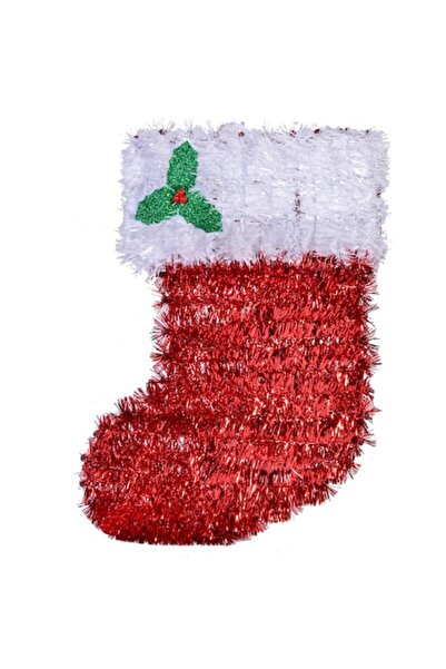 SHOPIENS Decorațiune de Crăciun cu cizmă și beteală roșie, plastic, 20x34 cm