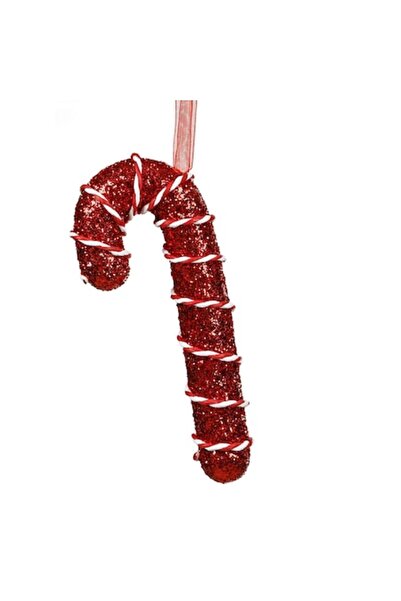 SHOPIENS Ornament de Crăciun pentru brad în formă de acadea cu sclipici roșu ...