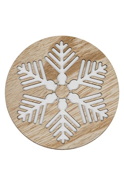 SHOPIENS Wooden Coaster, Snowflake Model, Round, 10 cm, Beige/White