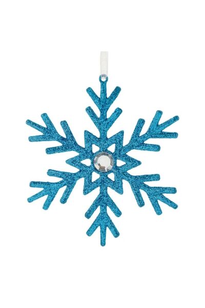 SHOPIENS Christmas Tree Ornament - Turquoise Snowflake with Glitter & Strass 10cm