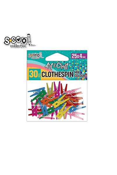 S COOL Accesorii pentru artizanat, cleme colorate din lemn, 25x4 mm, set 30 buc. - S-COOL