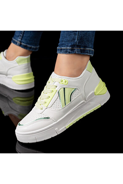 BMoD Teniși de damă albi și verzi cu șireturi MOD08644