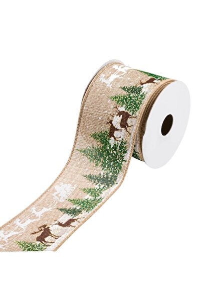 SHOPIENS Panglică decorativă pentru brad de Crăciun, poliester, bej, 5 m x 63 mm