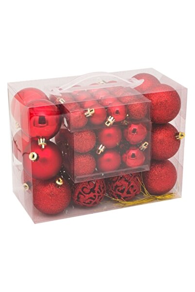 OEM Set globuri roșii de Crăciun, sclipici mat strălucitor 3-4-6cm - 50 buc