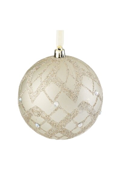 SHOPIENS Glob bej pentru brad de Crăciun cu sclipici și strass ø10cm