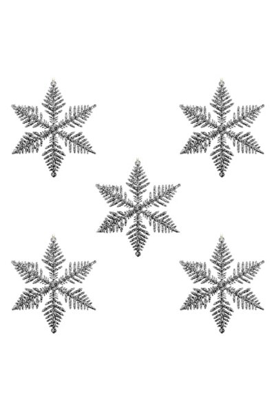 SHOPIENS Set of Christmas tree ornaments - silver glitter snowflakes 10cm (5 pcs)