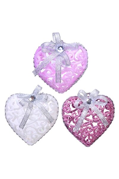 SHOPIENS Set de ornamente de Crăciun în formă de inimă (alb, violet, roz) cu ...