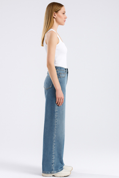 JUD Paris 1003 Normal Bel Açık Mavi Wide Leg Jeans Kadın