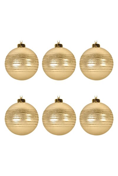 OEM Set globuri de Crăciun, auriu mat cu sclipici, 8 cm - 6 buc