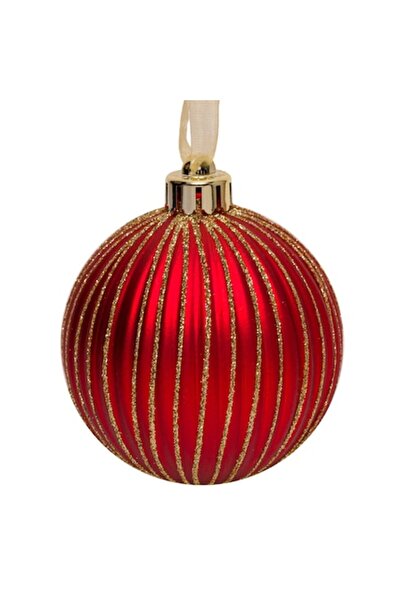 OEM Glob de Crăciun roșu cu dungă aurie cu sclipici 8 cm