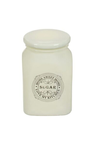 OEM Zahărieră din sticlă cu capac, imprimeu „HOME SWEET HOME”, ecru, 900 ml, ...