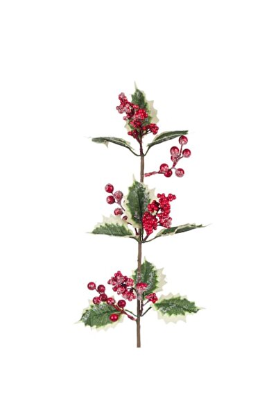 SHOPIENS Creangă decorativă de Crăciun - Vâsc cu fructe de pădure roșii acoperite de zăpadă, 65 cm, Plastic